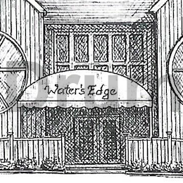 Pen and ink drawing of Water's Edge Beach Club