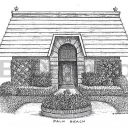 Pen and ink drawing of a Palm Beach building