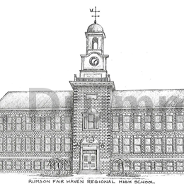 Pen and ink drawing of Rumson-Fair Haven Regional High School